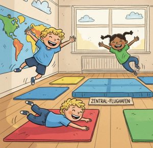 Bewegung im Kindergarten: Spielidee „Wir fliegen um die Welt“