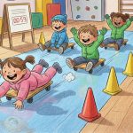 Winterspiele in der Kita: Rennrodeln mit dem Rollbrett