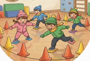 Eisschnelllauf in der Kita: Winterspiel mit Mousepads