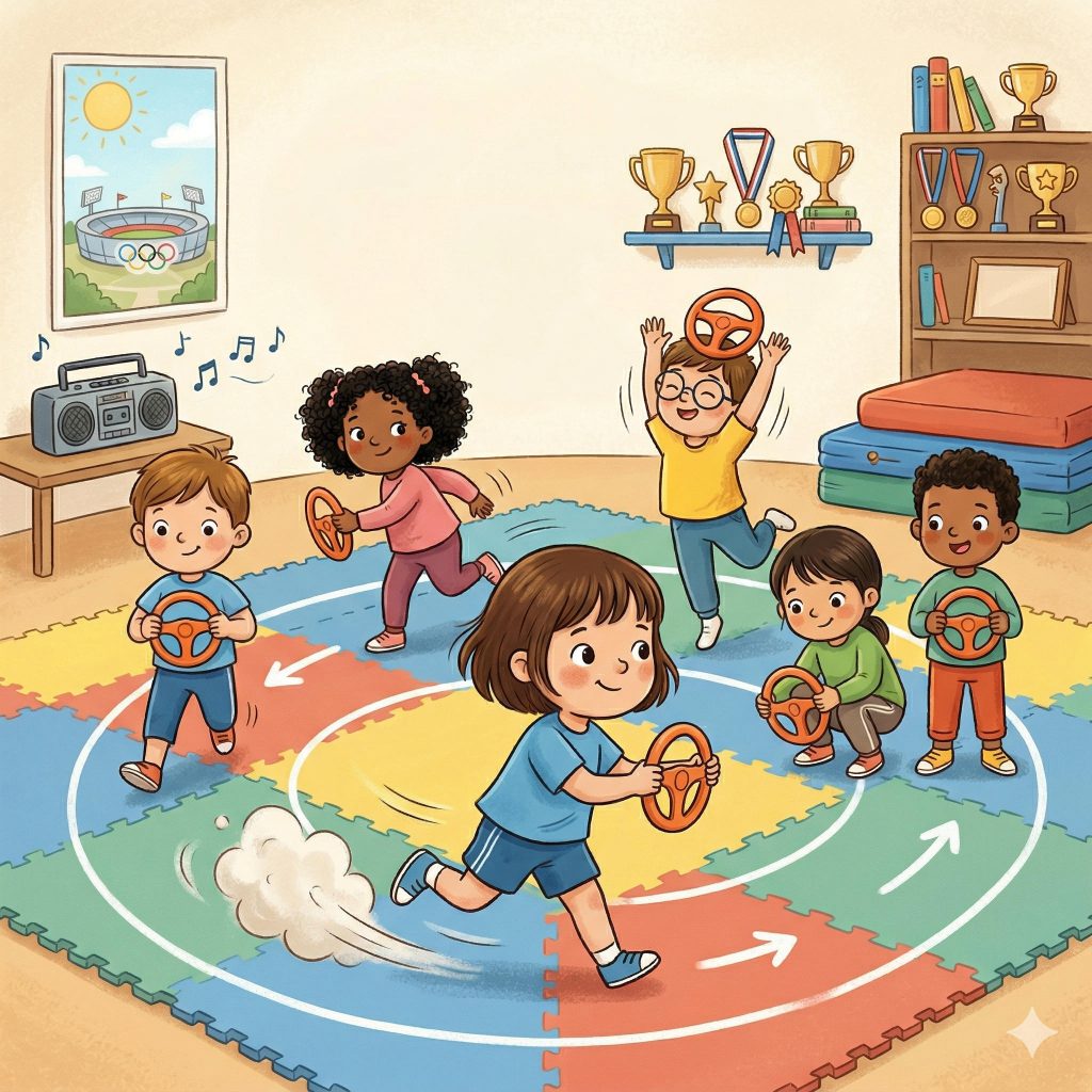 Das Bewegungsspiel "Autofahrt zur Wettkampfstätte"