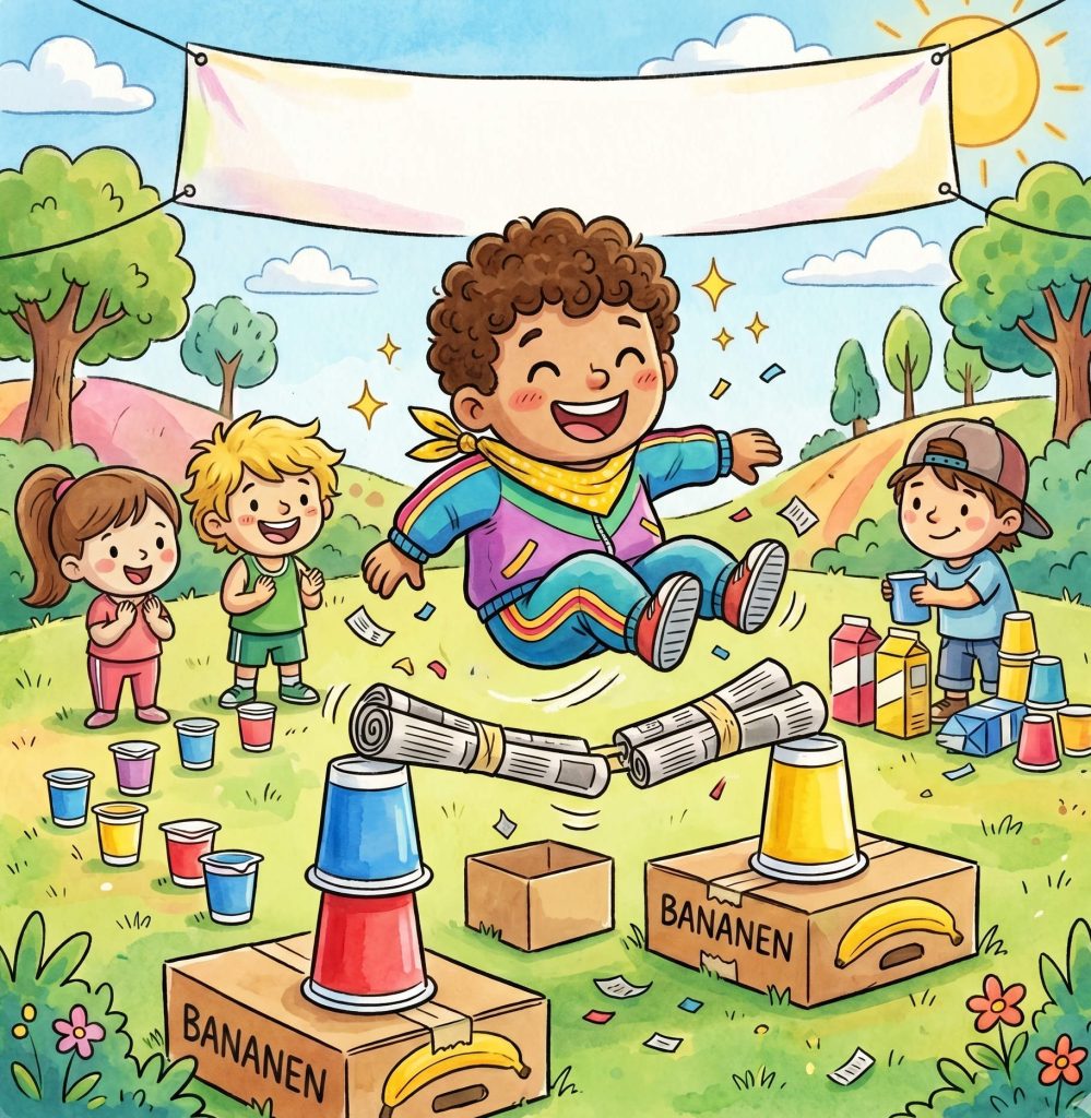 Hochsprung für Kinder: Spielerische Kidsolympics mit Alltagsmaterial
