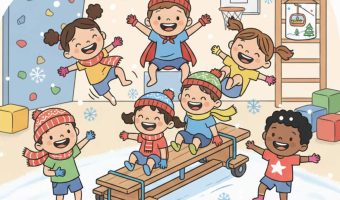 Rennbob-Spiel für Kinder: Actionreicher Rollbrett-Spaß in der Turnhalle