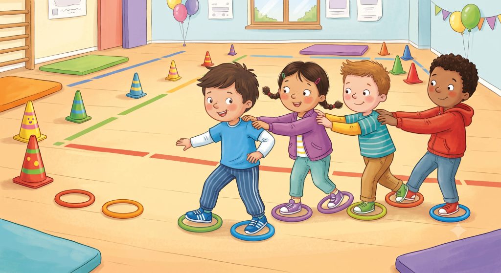 Das große Gleitschuh-Rennen: Ein lustiges Bewegungsspiel für den Turnraum